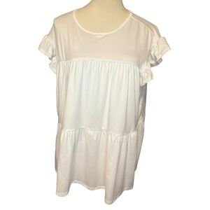 Stretchy white ruffle sleeve layered top women's large from boutique NWOT